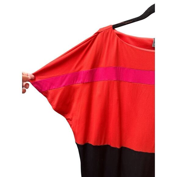 Muse Women's Short Dolman Sleeve Saffron Color Block Dress Size 10 Orange Pink - Picture 3 of 6